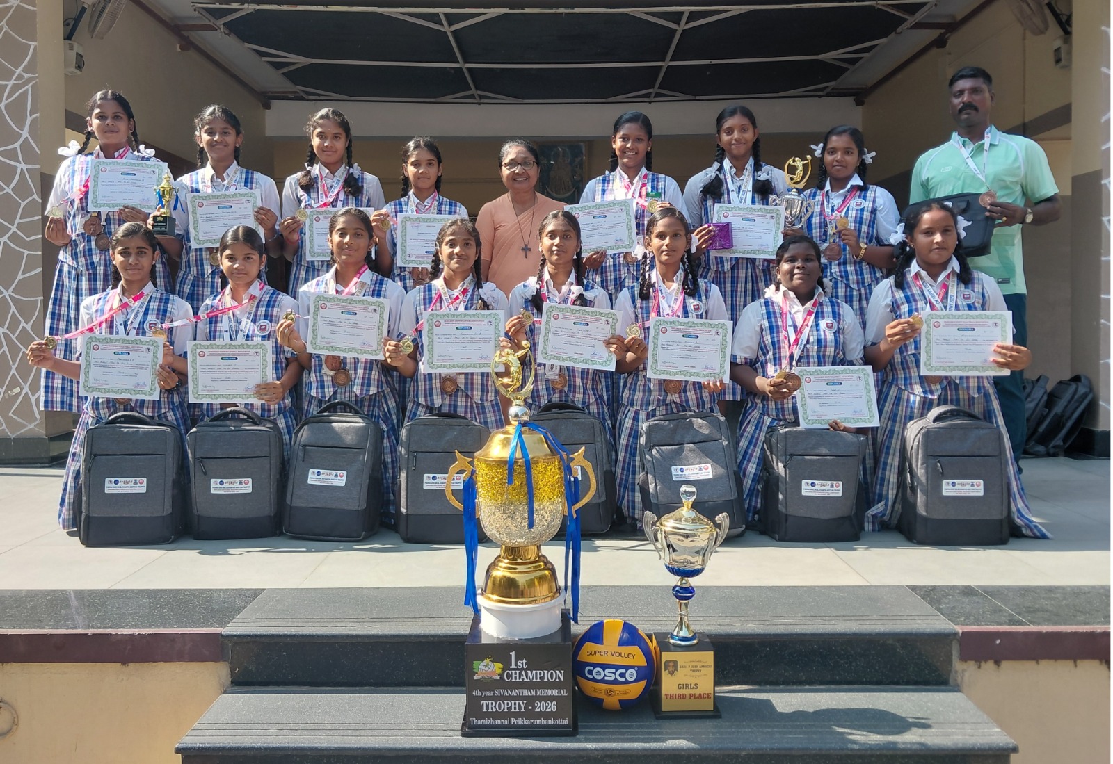 Volleyball Team Shines with Sivanantham Memorial Trophy Title and Tamil Nadu State Championship Bronze Medal